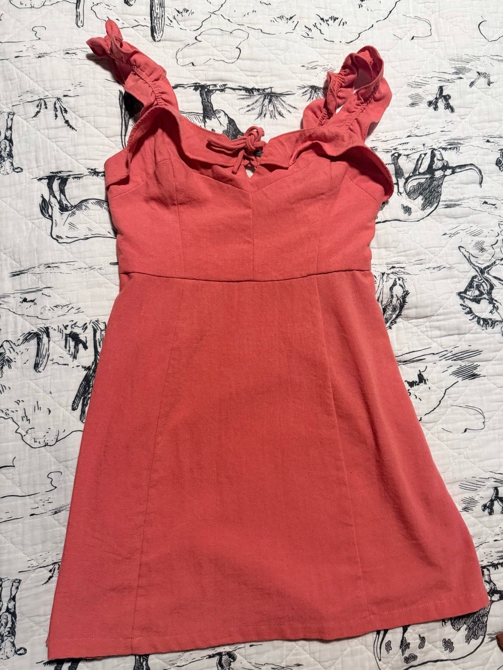 Lush Coral Ruffle Strap Mini Dress | Smocked Back | Size Small